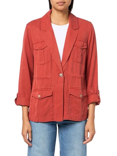 john mark Women's Single Button Front Jacket with Four Pockets and Roll Tab Sleeves