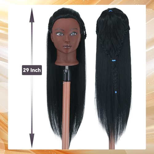 mannequin head with hair 2634-283939 doll head for hair styling manikin practice cosmetology training braiding heads with clamp holder and styling tools black