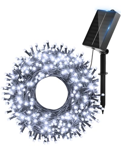 Ollny Solar Lights Outdoor Garden 20m 200 LEDs Fairy Light, Waterproof Cool White String with 8 Modes Large Capacity, Outside Decorative Lighting for Tree Fence Gazebo Patio Camping Decorations