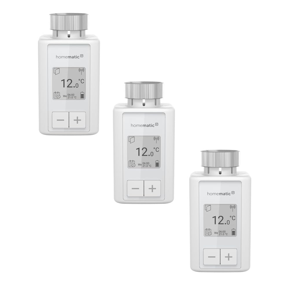 Homematic IP 3er Set Smart Home Heizkörperthermostat – Flex, digitaler Thermostat Heizung, Steuerung per App, Alexa, Google Assistant, einfache Installation, Energie sparen, 160230A0