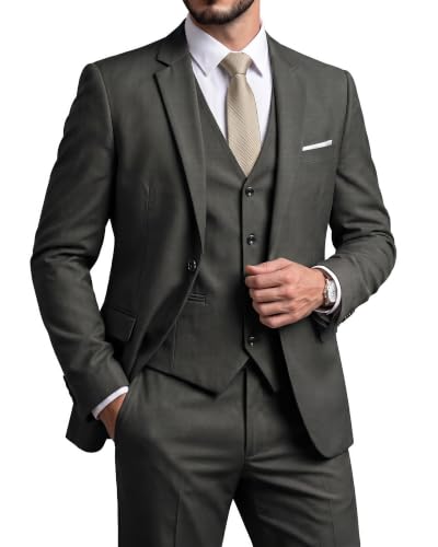 YND Men's 3 Piece Suit Set, Slim Fit Color Jacket Vest and Pants with Tie