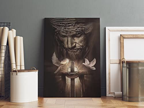 Fchen Art Christian Jesus Lion Canvas Wall Art Jesus And The Cross And The Dove Of Peace Wall Decor Jesus Artwork Christian Wall Art Picture Of God Posters For Room Churches Ready To Hang 12X16 Inch #TOP4