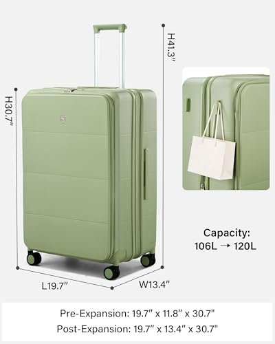 Image of Hanke Hardside Expandable Large Checked Luggage, 28 Inch Top Opening Trunk Luggages with Spinner Wheels, All-PC Hard Shell Suitcase, Lightweight TSA Approved (Bamboo Green, 120L)