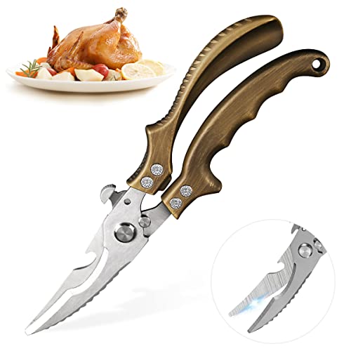 Tijeras de cocina para aves de corral de acero inoxidable, tijeras multiusos, mecanismo de resorte resistente, para pollo, pavo, pescado, verduras, fácil de sostener, regalo para hombres, mujeres