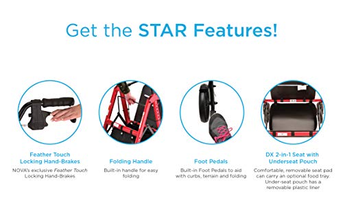 Nova Star Dx Heavy Duty Bariatric Rollator Walker With Extra Wide Padded Seat, 8” Wheels, Fold Lock Feature, Rolling Walker With Adjustable Seat Height & 450 Lb Weight Capacity #TOP2