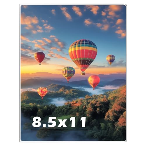 Image of 8.5 x 11 Acrylic Picture Frame, Horizontal /Vertical Clear Photo Frame for Wall with Tape, No Drilling Floating Hanging Frameless Picture Frame, Wall Mount Sign Holder 8.5x11 for Home, School, Office