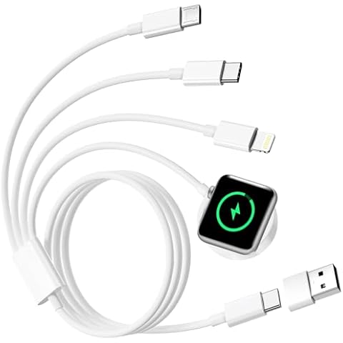 4 in 2 Multi Charging Cable for Apple Watch Charger Cable, Wireless Apple Watch Charger USB C iWatch Charger Fast Charging with USB C/Lightning/Micro Cord for Apple Watch Ultra/SE/9/8/7/6,iPhone 15/14 Cover