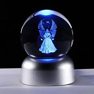 2.36" K9 Crystal 3D Guardian Angel Gifts, Laser Engraved Glass Angel Figurines Ball Memorial Presents Ornament for Home Art Decoration with LED Light Base
