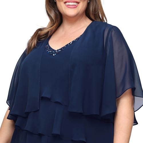 S.L. Fashions Women’s Plus Size Chiffon Tiered Jacket Dress with Beaded Neckline Mother of the Bride, Cocktail, or Wedding Guest Dress by S.L. Fashions - Image 4