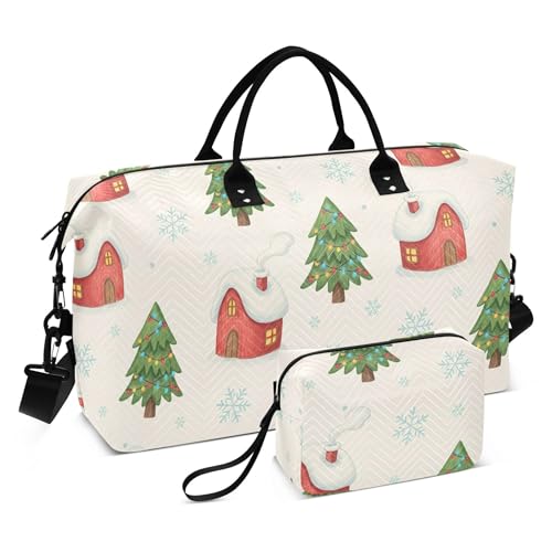 Burbuja Bolsa de viagem para mulheres, árvore de inverno para o fim de semana, bolsa de mão de ombro com manga de carrinho, academia e higiene pessoal, tamanho grande