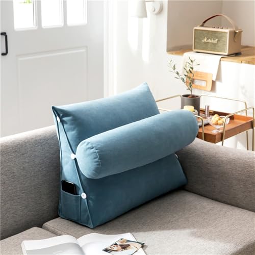 GYCS Cojín Cuña Triangular, Cojín Lectura Ajustable, Cojin Respaldo Sofa Respaldo,Cojin Lectura Cama, Almohada Apoyo Lumbar para Cuello Y Espalda con Funda Extraíble,Bentley Blue,45 * 45 * 22cm