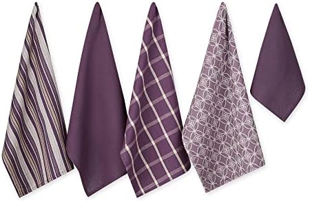 DII Assorted Woven Kitchen Set, Dishtowel, 18x28, Dishcloth, 13x13, Eggplant, 5 Piece