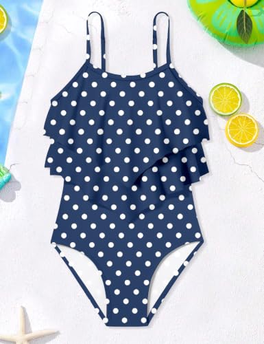 Image of Girls Swimsuit Color Block One Piece Swimsuit 2-Tiered Ruffle Bathing Suit Adjustable Strap Girls' Swimwear 7-16Y