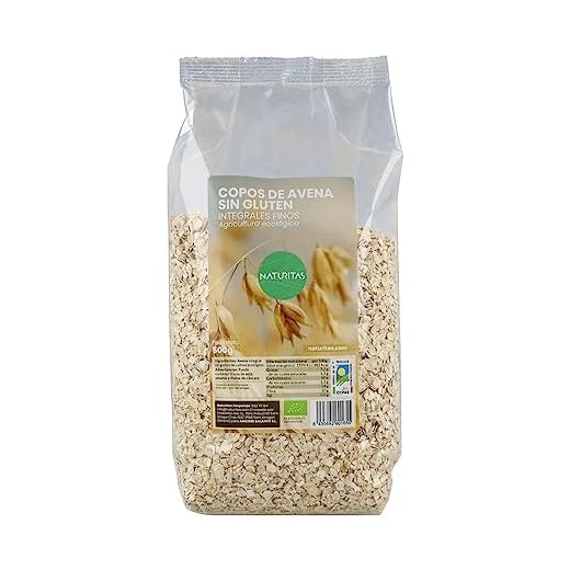 Copos de avena integrales finos sin gluten Bio 500 g Naturitas Essentials | Antioxidante | Saciante | Agricultura ecológica