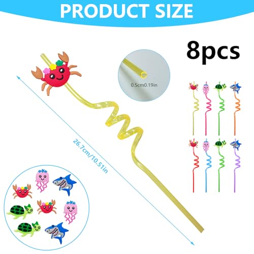 Miniatura 2 de Gocuode 8 Piezas Tema Animales Marinos, Pajitas Reutilizables Con Cepillo Limpiador,Straws En Espiral Para Fiestas De Cumpleaños Infantiles, Reuniones Familiares 8 Unidades Animales Marinos