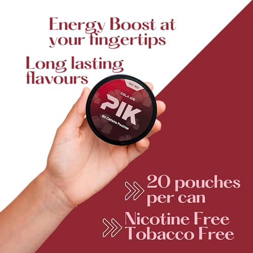 Image of PIK Caffeine Pouches - Cola Ice Flavor | 20 Pouches -100mg Strength Each | Nicotine & Tobacco Free | Energy Boost & Workout Supplement | Coffee Addicts' Delight