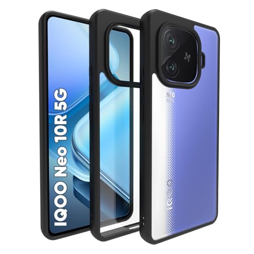 Image of RIGGEAR Shockproof Tough Hybrid Armor Back Cover Case for iQOO Neo 10r 5G (Smoke Black Matte PC and Black TPU Bumper)