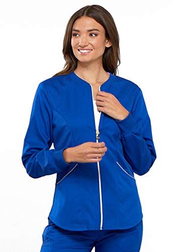Cherokee Luxe Sport Women Warm Up Scrubs Jacket Zip Front Plus Size CK300, 5XL, Galaxy Blue