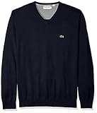 Lacoste Men's Long Sleeve Half Moon V Neck Jersey Sweater, Flour/Navy Blue, 4X-Large
