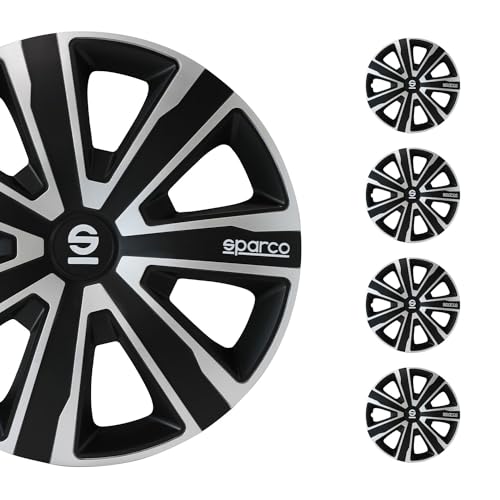 SPARCO Tapacubos 15" pulgada Kit negro plata Embelecedores De Rueda Juego de tapacubos SPC1581SVBK