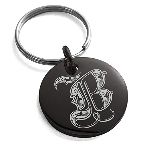 Stainless Steel Letter B Initial Royal Monogram Small Medallion Circle Charm Keychain Keyring