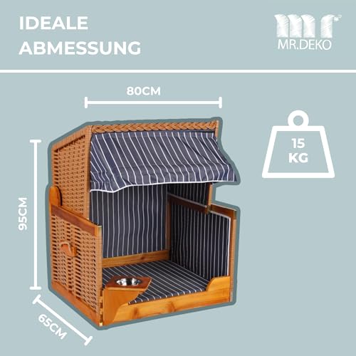 MR. DEKO Hundestrandkorb Wacholder | Outdoorkörbchen Blau | Hundehütte mit Dach | Katzenbett Sonnenschutz | Wassernapf schwenkbar | Strandkorb für Hunde
