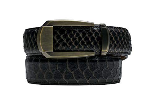 Nexbelt Rowland Thomas Serpent Black Taupe Buckle Leather Dress Belt