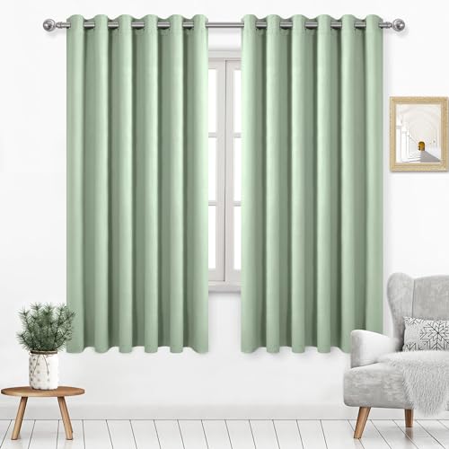 DWCN Wide Blackout Curtains for Bedroom Living Room 70x63 Inch Light Green
