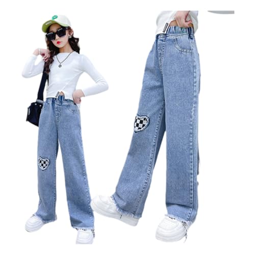 Straight Leg Pants Spring and Autumn Style Western Girls Casual Loose Wide Leg Jeans (US, Numeric Height, Applique Wide-Leg Pants 160CM)