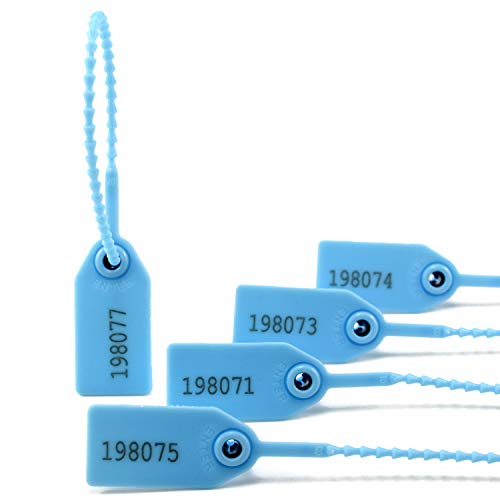 100 Numbered Plastic Security Seals for Fire Extinguisher Tamper Evident Security Tags Self-Locking Zip Ties Pull-Tite Security Locks(Blue)