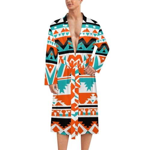Fashion Robe With Pockets Lightweight Bathrobe Soft Spa Bath Robe For Men Indiana Western Southwest Tribal Ethnic Aztec Geometric