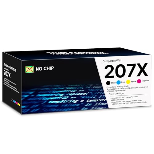 207X Toner Kompatibel für 207X 207A für HP Color LaserJet Pro MFP M283fdw für Color Laser Jet Pro M255dw M282nw M283fdn M255nw M283 M282 M255 W2210X W2213X (Kein Chip, 4er-Pack)