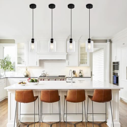 2 Pack Glass Pendant Lights Kitchen Island Black Hanging Light Fixtures by ZSMIHDOH - Used condition - Image 6