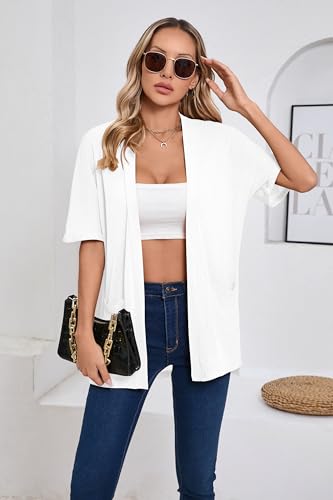 Image of Iandroiy Women's Lightweight Open Front Cardigans Casual Short Sleeve Blouse Tops