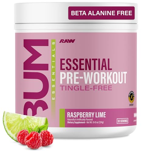 Image of RAW Essential Tingle-Free Pre Workout Powder - Preworkout Without Beta-Alanine for Clean Energy & Focus - Workout Supplement with 200mg of Natural Caffeine - Raspberry Lime - 30 Servings