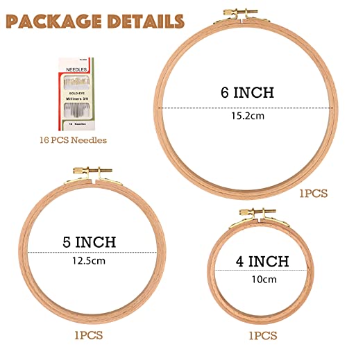 Image of MUFEKUM 3 Pcs 3 Sizes Beech Wood Embroidery Hoops 4 inch 5 inch 6 inch | Cross Stitch Hoop Wooden Circle for Embroidery, Needlework, Art Craft Sewing and Hanging, Wedding Wreath Decoration