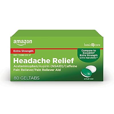 Amazon Basic Care Extra Strength Headache Relief Geltabs, Pain Reliever for Arthritis, Menstrual Pain and Cramps, 80 Count