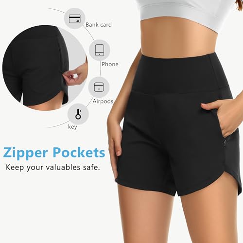 Womens' 5" Swim Shorts Tummy Control Quick Dry Swimsuit Bottom High Waist Loose Fitting with Zipper Pocket Liner UPF50+2