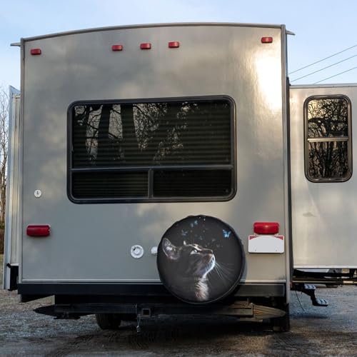 Image of Cat Butterfly Spare Tire Cover Dust-Proof Wheel Tire Cover Fit Trailer, RV, SUV and Many Vehicle 14 Inch