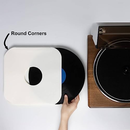 100ct 12-Inch Vinyl-Record Inner Sleeves - Made from Heavyweight White Kraft Paper, Album Covers with Round Corners for 33 RPM, Center Hole, Record Jackets to Protect The Collection of LPs & Singles