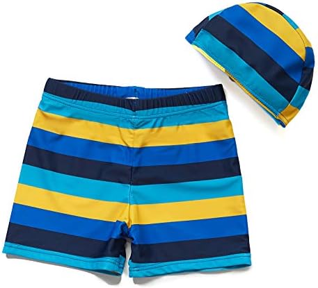 BONVERANO Baby/Toddler Boy Beach Swim Trunks Come with a Caps (Stripes, 3-6 Months)