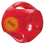 Juguete para perros Kong Jumbler Ball [2 tamaños]: Resistente juguete esférico, con dos asas exteriores, que emite un potente chillido y contiene una pelota de tenis en su interior