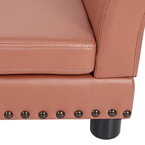 BingoPaw Hundesofa XXL für Große Hunde: Luxus Hundecouch aus atmungsaktivem wasserdichtem Leder - Mordern Haustiersofa mit Rückenlehne orthopädisches Hundekissen und Holzbeinen - Braun 120x74x40cm