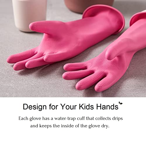 Image of Pink Rubber Household Cleaning Gloves, Long Cuff, Waterproof, Reusable, Dishwashing and Kitchen Use
