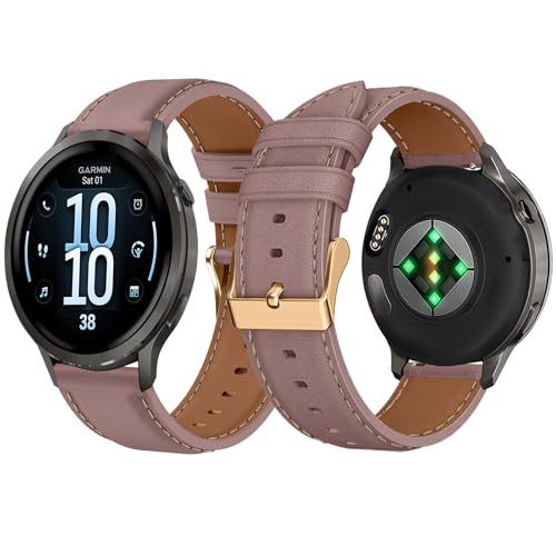 Leather Watch Bands for Garmin Venu 4 41mm / Venu 3S 41mm / Venu 2S, 18 mm Soft PU Leather Bracelet Wristband, Replacement Straps for Garmin Forerunner 265S/255S/255S Music/Vivoactive 4S - Dark Pink