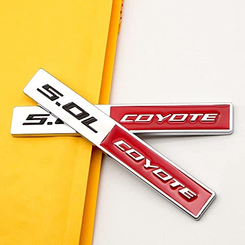 Image of 2X 5.0L Coyote Emblems, 3D Trim Fender Hook Trunk Badge Decals Stickers (Sliver-RED)