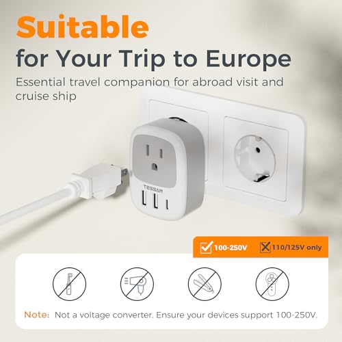 image for 2 Pack European Travel Plug Adapter, TESSAN US to Europe Plug Adapter 