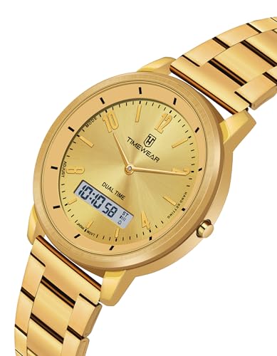Image of TIMEWEAR Vintage Analog Digital, Dualtime, Automatic Calendar (Day, Date, Month) Alarm, Stopwatch, Stainless Steel Chain Watch for Men