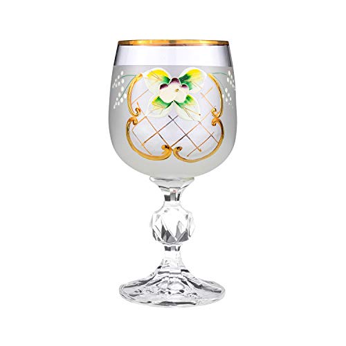 Crystalex 6Pc Bohemia Colored Crystal Vintage White Enamel Wine Goblets Set, 24K Gold-Plated, Hand Made #TOP2