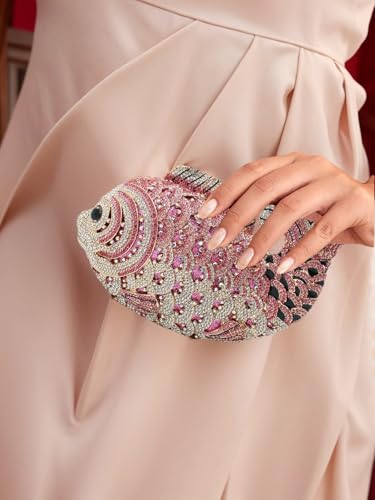 Image of Women Mini Fish Clutch Luxury Rhinestones Purse Sparkling Banquet Handbag Wedding Party Clutch Bag
